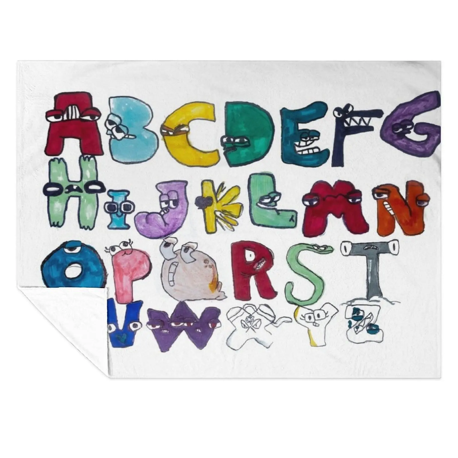 

Hand drawn funny alphabet lore, english fonts with faces Throw Blanket Soft Beds Furrys Beach Blankets