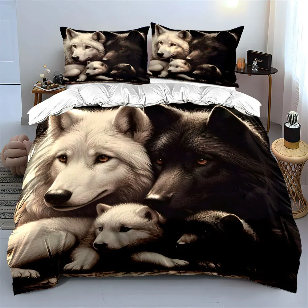 

Cozy wolf family Duvet Cover Set with 3D Printing Design Soft Polyester Bedding Set All-Season Comfort Machine Washable