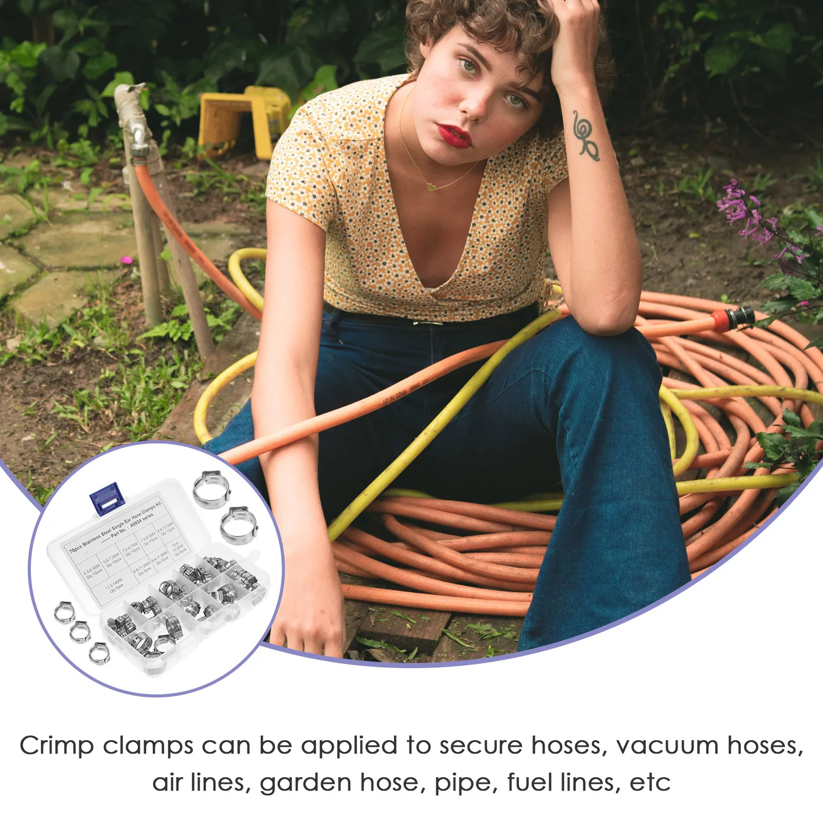 

70 шт. хомутов из нержавеющей стали 304, зажимные кольца, обжимные клипсы для трубок, сверхпрочные, антикоррозийные, для вакуумных и топливных линий