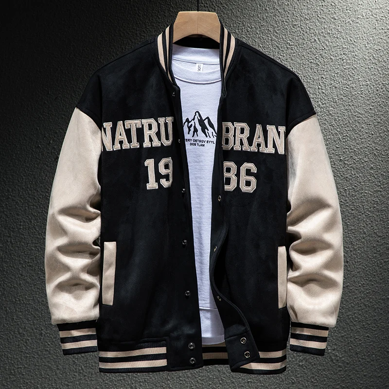 

Loose Fit Men's Baseball Jaet Suede Velvet Embroidered Vintage Hong Kong Sle Faionable American Brand Outerwear Coat