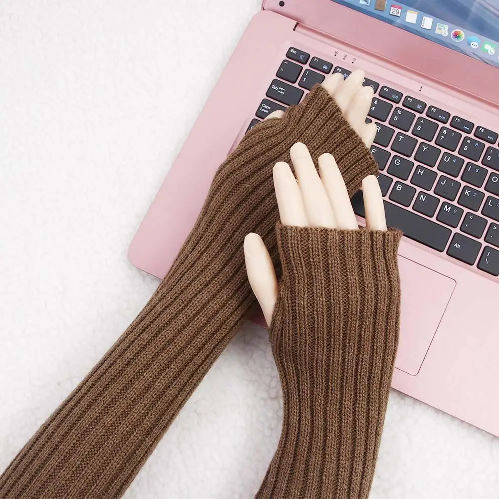 Simple Girls Hand Sleeve Fingerless Gloves Half Finger Elastic Gloves Female Arm Warmers Knitted Arm Warmers Wool Sleeve Cuff