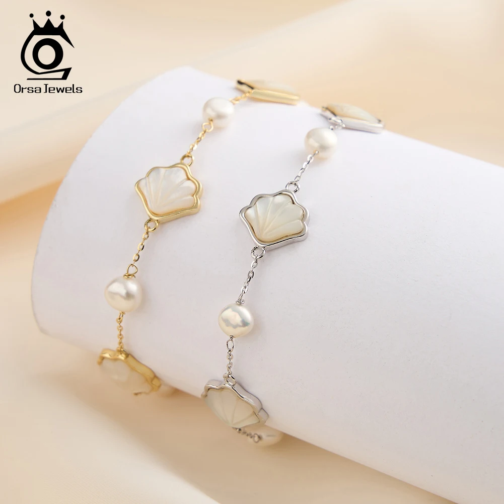

Браслет ORSA JEWELS Charm Fashion из стерлингового серебра 925 пробы с натуральным пресноводным жемчугом, летние пляжные украшения в виде ракушек, аксессуары, подарок GPB41