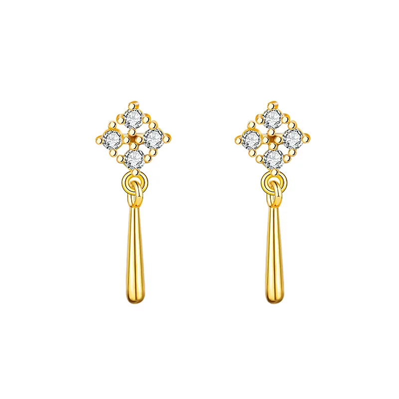 Sweet Golden Zircon Pendant Tassel Earrings for Women Romantic Wedding Party Jewelry Valentine\'s Day Gift