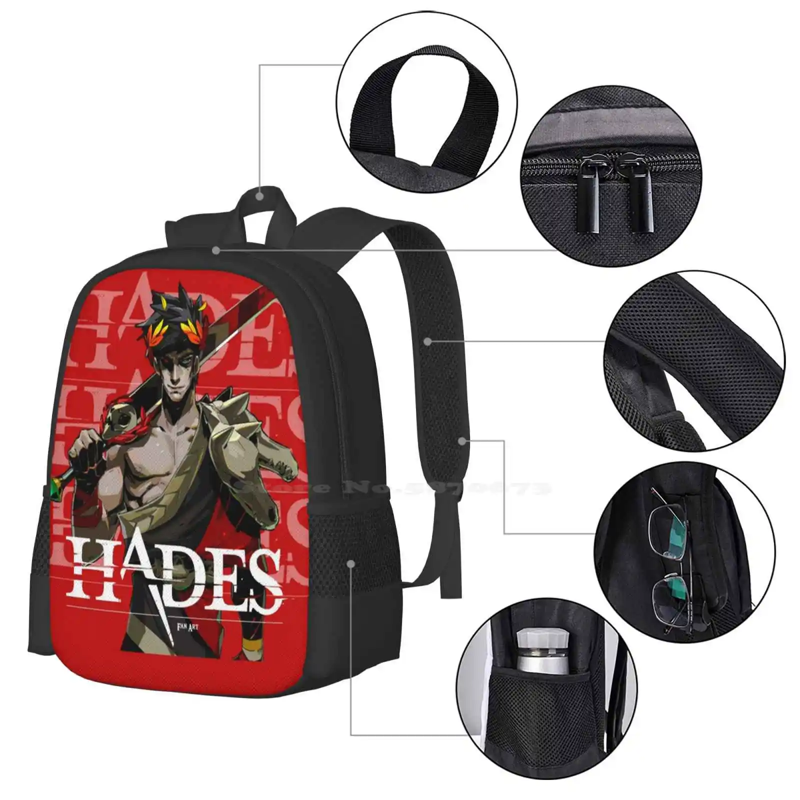 Hades Games. Fashion Pattern Design Travel Laptop School Backpack Bag Gaming Zagreus Greek Mythology Olympus Thanatos Video