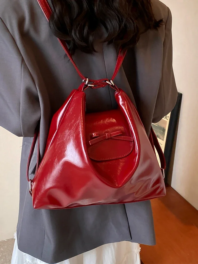 

Red Travel Backpack for Women 2024 New Bow One Shoulder Bag Large Capacity Bucket Handbags Multi-purpose Commute Crossbody Bags