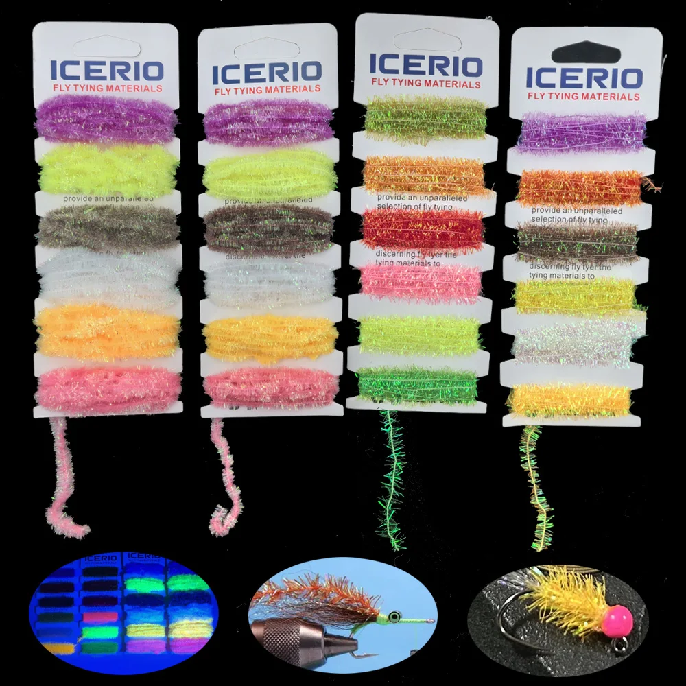 1/2/4 Stück Kaktus-Chenille ICE Dub Chenille Crystal Flash Synthetisches Bindematerial für Steelhead Woolly Buggers Streamer Fliegenkörper