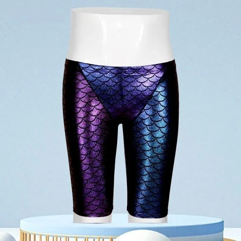 Men Swimwear Fish Scale Print Swim Trunks Quick Dry Professional Training Competition Pool Rafting High Elastic Swimming Shorts