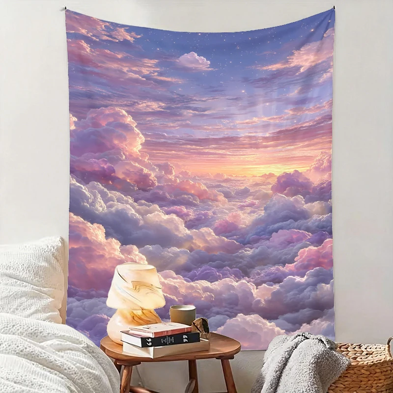 1PC Pink Cloud Sunset Art Print Backdrop Banner, Bedroom Living Room Photo Background, Polyester, Home Decor, Wall Art