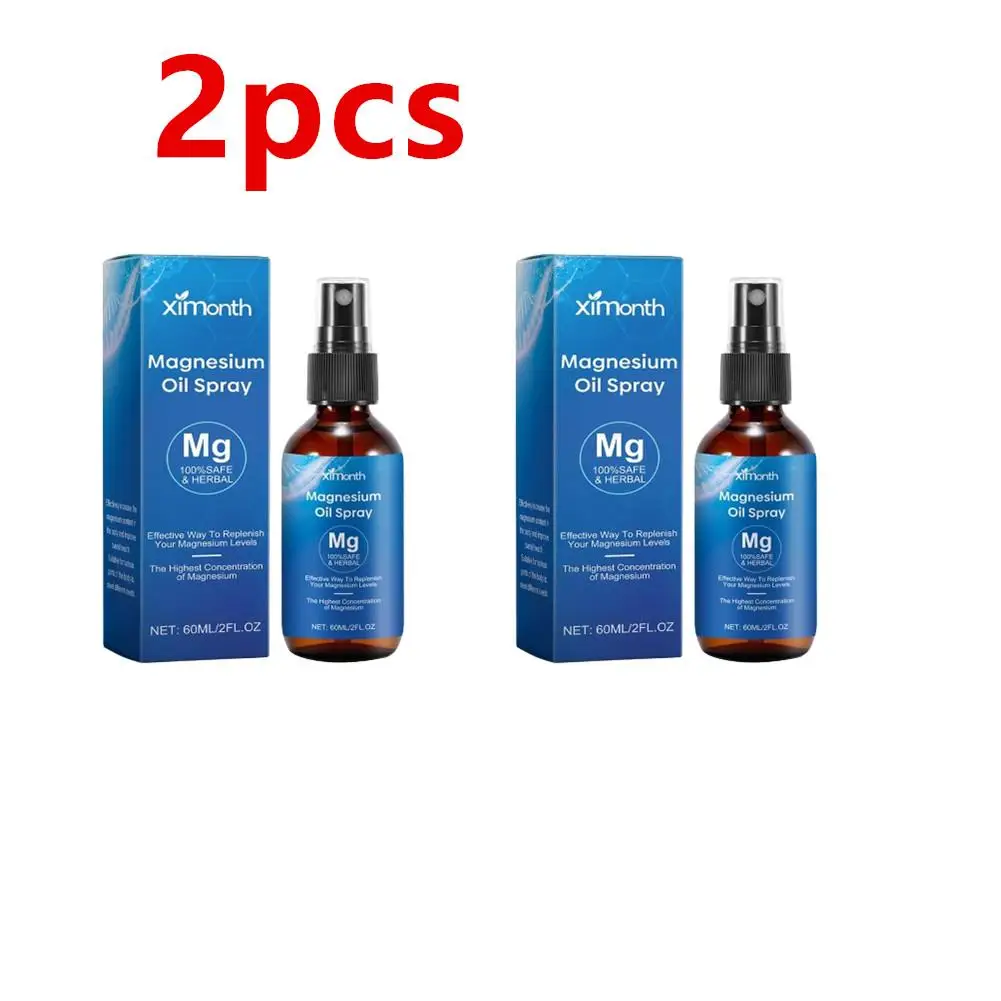 Pure Magnesium Oil Spray, 100% Non-GMO, Aliviar Músculo, Dor Corporal, Suaviza, Suaviza, Pele, Melhor Sono, 60ml, 2pcs