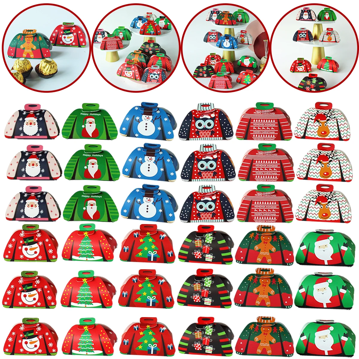 

24Pcs Christmas Candy Boxes Sweater Shape Xmas Gift Wrapping Box Xmas Goodie Treat Case for 2024 Navidad Party Favors Supplies