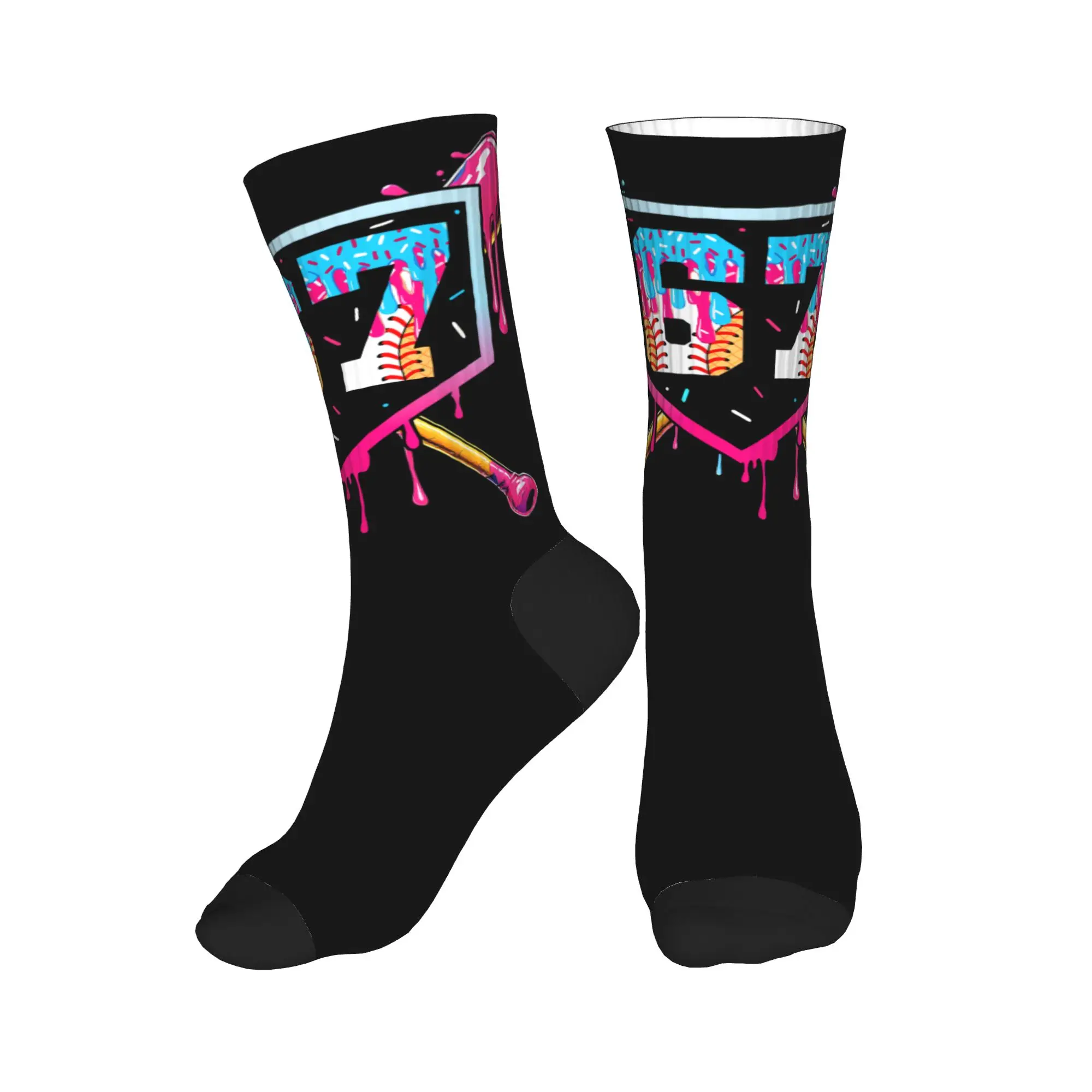 Baseball Ice Cream Drip Number 67 Player 67th Birthday Sock  Non Slip Stockings  Men Warm Soft Outdoor Socks Spring Modern Socks