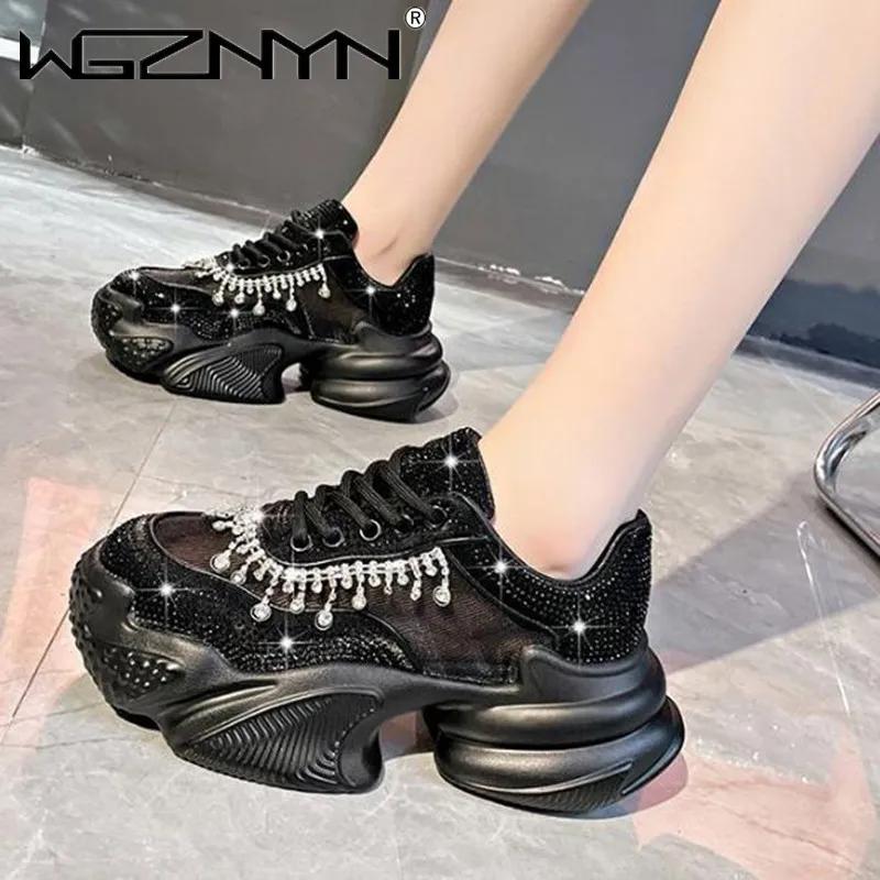 2024 modne damskie buty nowe Rhinestone damskie trampki diamentowe oddychające luksusowy projektant codzienne buty na platformie Zapatos Mujer