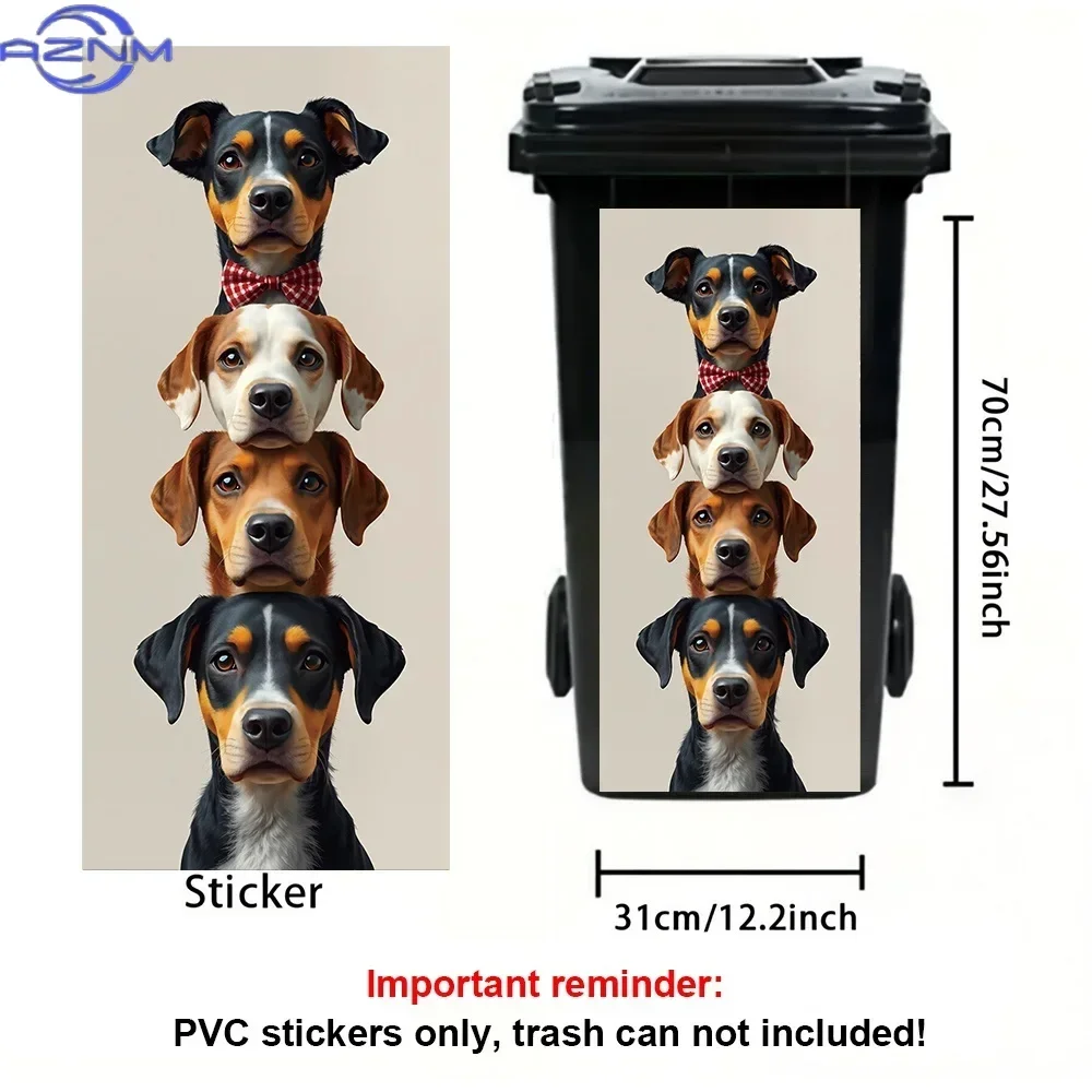 2D 1PC1 Sheet, 4 Puppy Themes Stacked Together, Trash Can Stickers, Decorative Self-Adhesive PVC Stickers, Outdoor Waterproof,