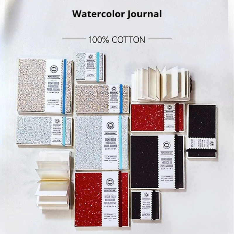 Potentate Deckled Edge Sketchbook 300g Drawing Paper 24Sheet Cold Pressed Texture Sketch Pad Watercolor Notebook for Art Student
