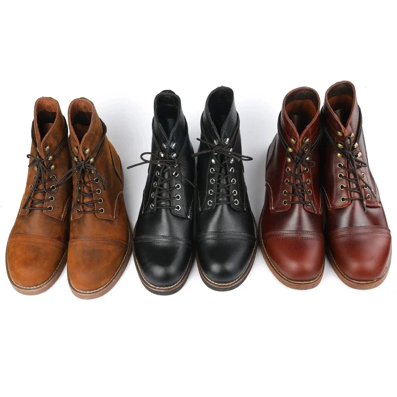 

New Vintage British Men Casual Shoes Top Quality Handmade Cow Leather Round Toe Ankle Boots Autumn Winter Work Motorcycle Boots