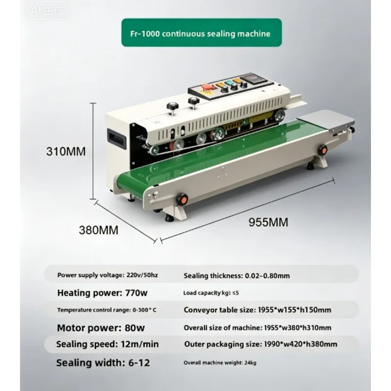 Horizontal Date Printing & Sealing Machine FR-1000, Heat Solid Ink Wheel Continuous Band Packaging Coder