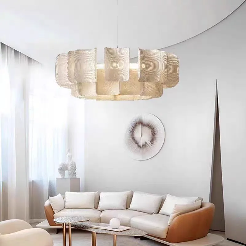 Wabi Sabi Led large Chandelier Bedroom Minimalist white Acrylic lamp Dining Living Room Hotel Lobby Hanging Lamp Fixture