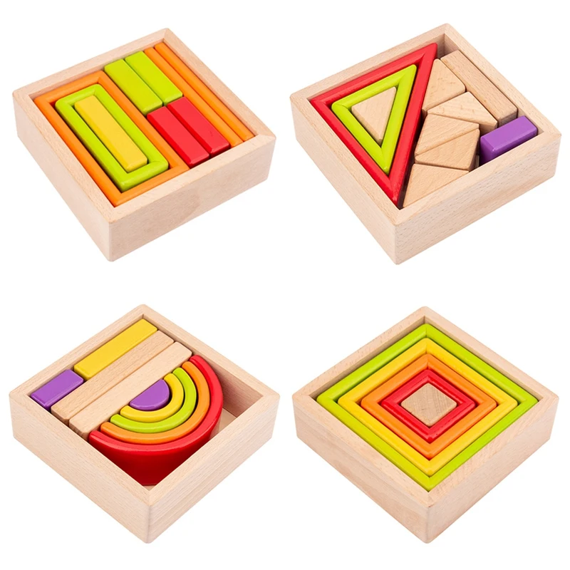 Wooden Rainbow Stacking Game para crianças, Blocos de construção, Brinquedo educativo