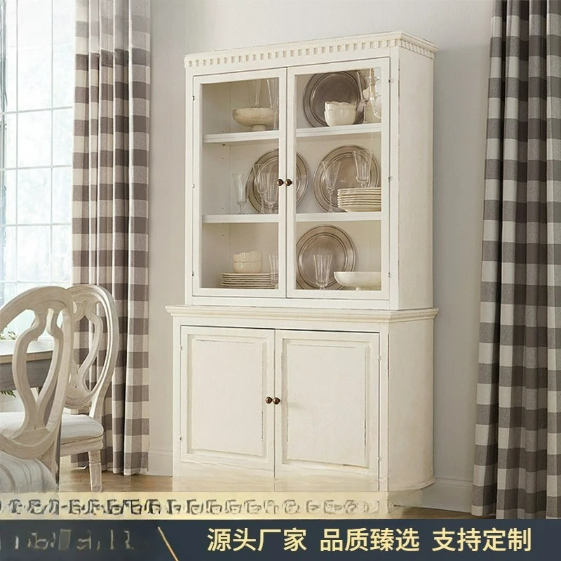 

Customized, French retro solid wood wine cabinet, neoclassical solid wood glass door bookcase