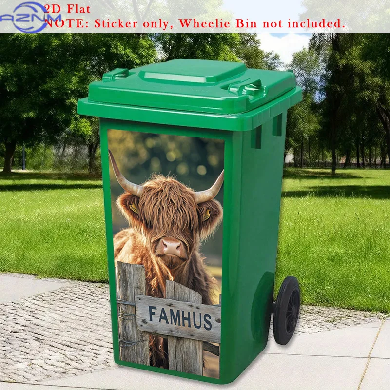 2D Flat Farm Life Trash Can Mural Sticker, Cow Self-Adhesive Removable Stickers, Peeking Stickers, Highland Artistic Stickersr