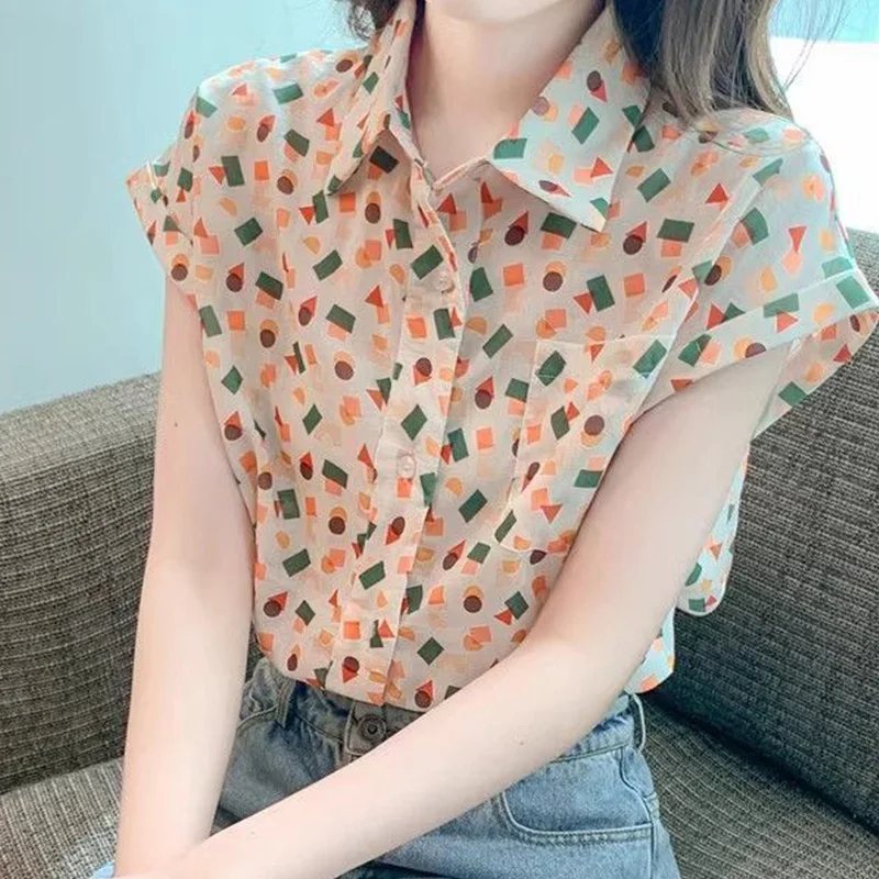 French Style Floral Chiffon Fashion Elegant Young Style Short Sleeve Shirt Summer New Loose Age Reduction Popular Women\'s Top