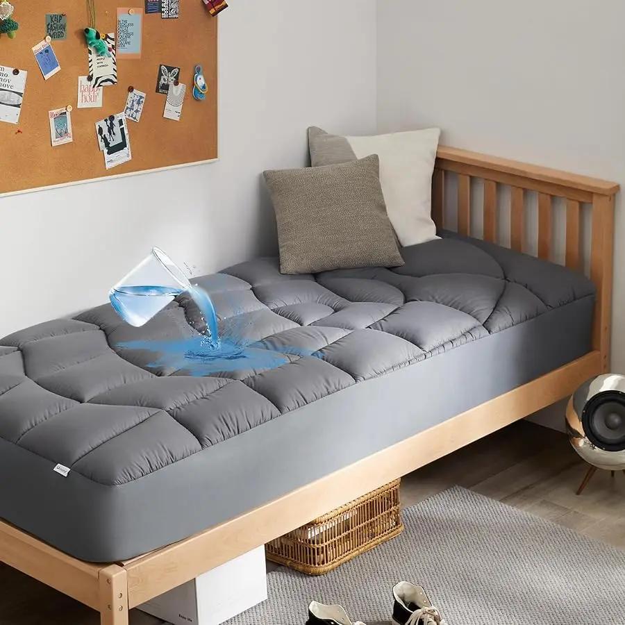 

Twin Mattress Pad Waterproof - Ergonomic Quilted Fitted Twin Mattress Topper, 5-Layers Noiseless Washable Mattress Protector Co