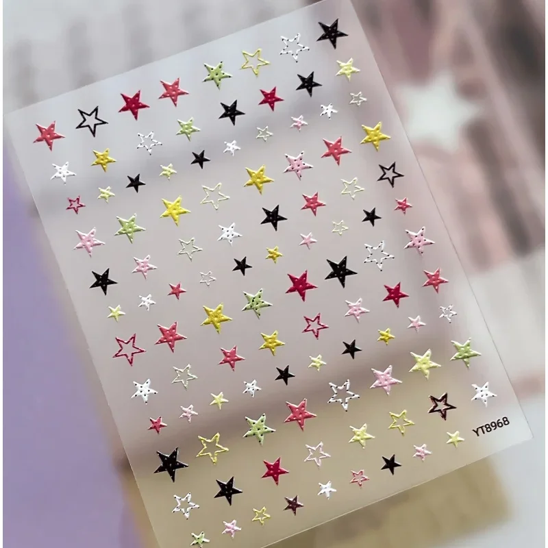 1Pcs Cool Pentagram Nail Stickers Multi-color Polka Dot Star Nail Design Stickers Self-adhesive Nail 3D Decorations Stickers DIY 6