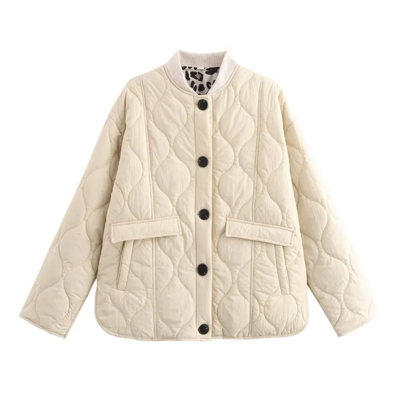 New Fashion Leopard Print Lined Cotton Jacket Coat Women O-Neck Single-breasted Leisure Women 2025 Fall Winter  Coats