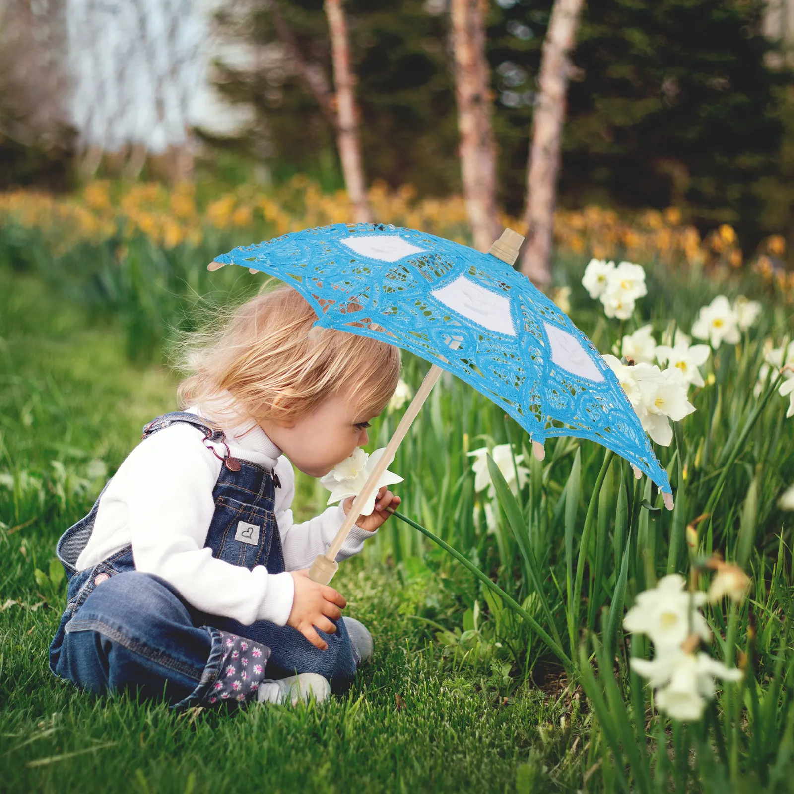 

Детский кружевной зонт для танцев и фотосессий, из хлопковой ткани, с деревянной ручкой, элегантный цветочный зонт для свадеб и вечеринок