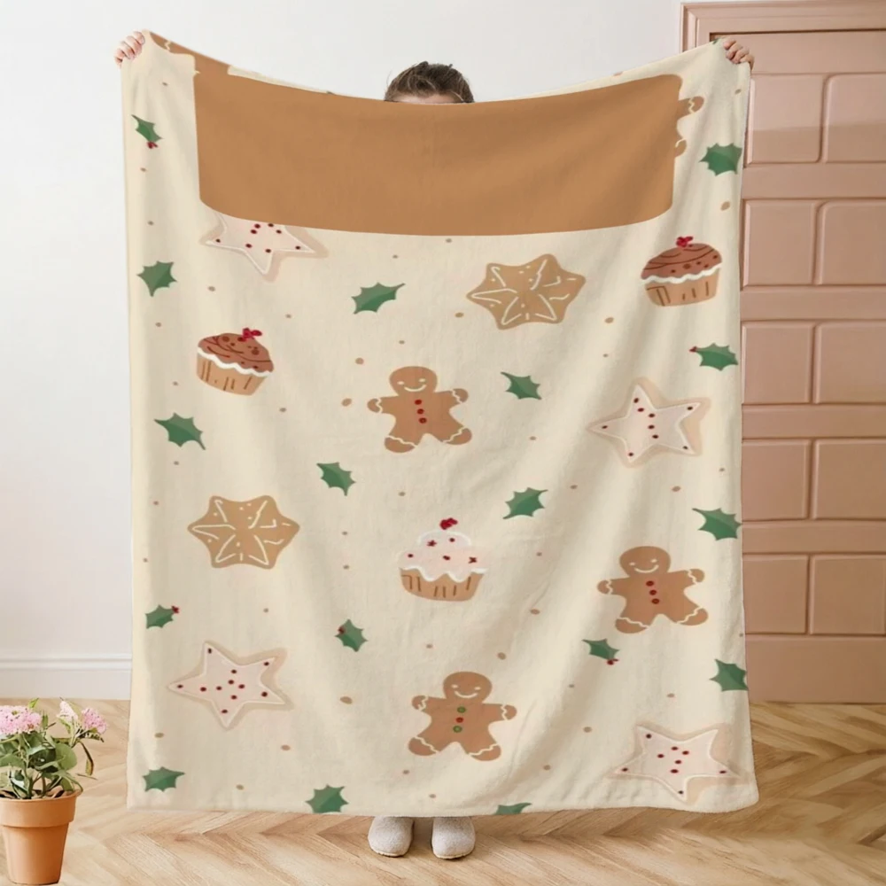 2d Printed Red Watercolor Christmas Elements Scatter Pattern Throw Blanket For Holiday Xmas Gift Living Room Decor