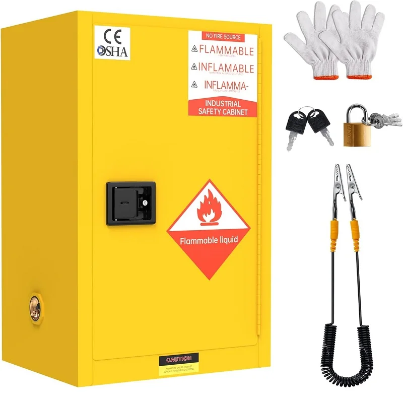 Lemari Penyimpanan Bahan Berbahaya 12 Galon 22.8in L X 18.1in P X 35in T F ﻿ Lemari Penyimpanan Cairan Bahan Bakar dari Baja untuk Industri dan Rumah Tangga
