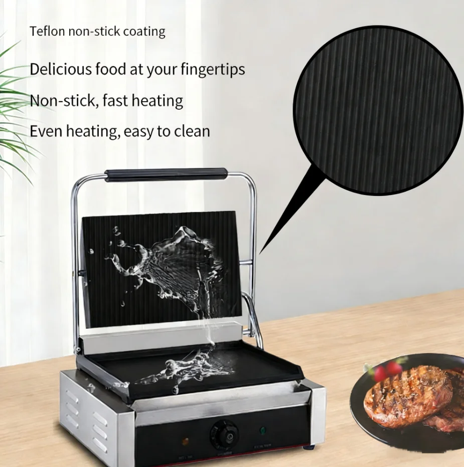 Commercial Electric Panini Grill and Steak Press Striped