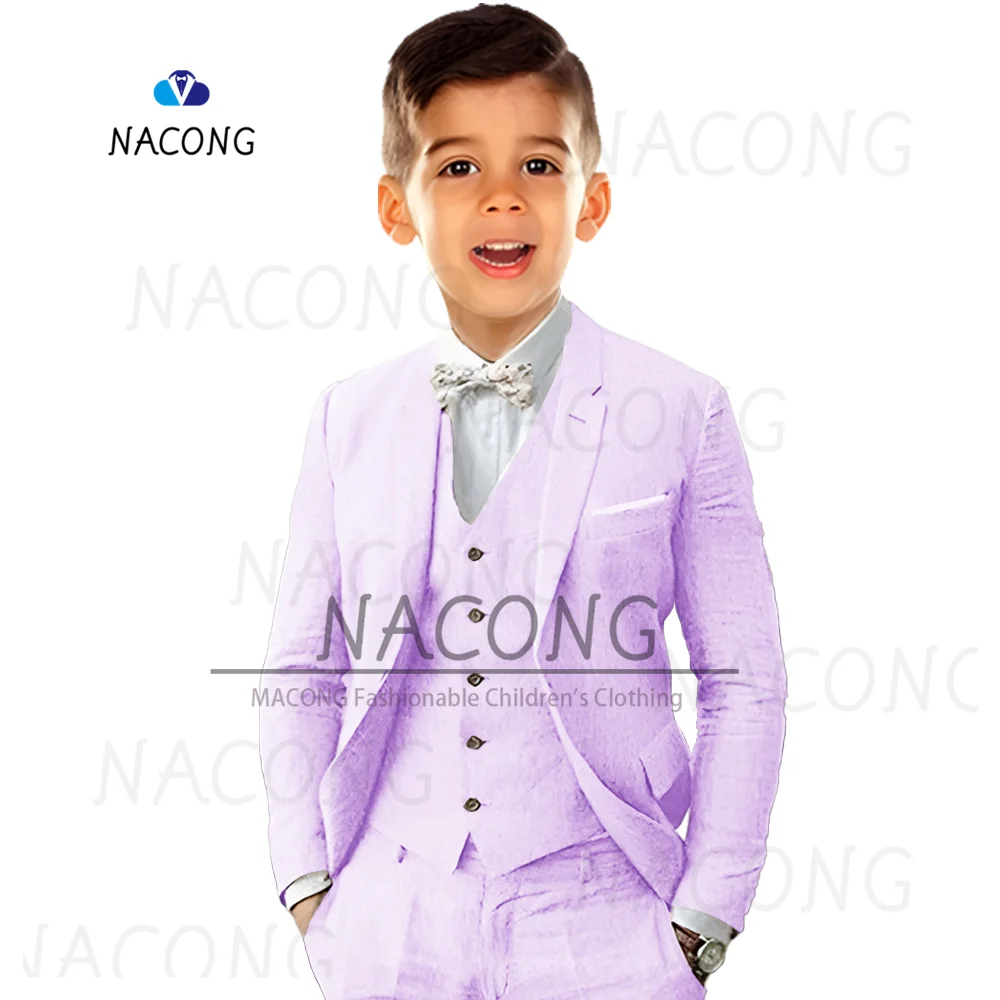 Boys Suit Summer Linen Tuxedo Wedding Party 3-piece Children\'s Suit Jacket