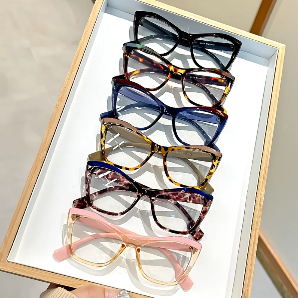 Katzenaugen Anti-Blaulicht-Brille für Damen und Herren Farbblockierung Großer Rahmen Brillen Transparente Gläser Vintage Computer-Optikbrille