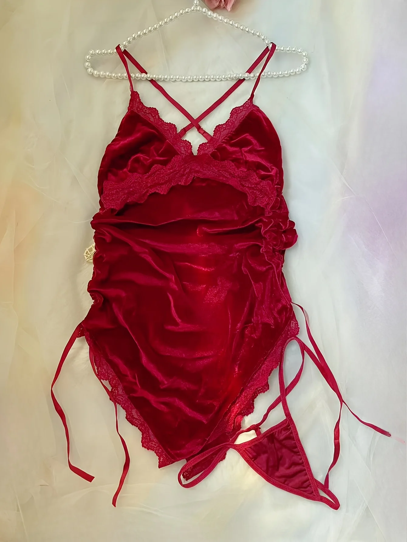 Sexy gold velvet pajamas 2025 new lace camisole red two-piece set summer women's nightgown