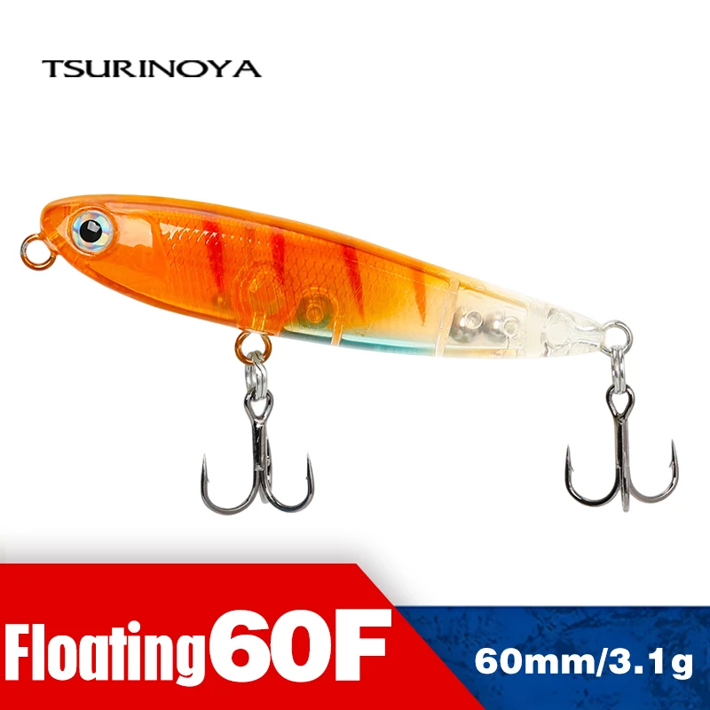 TSURINOYA Small Top Water Lure 60mm 3.1g Dog Pencil Floating Minnow Fishing Hard Bait DW64 Long Casting Trout Lures Hot Sale