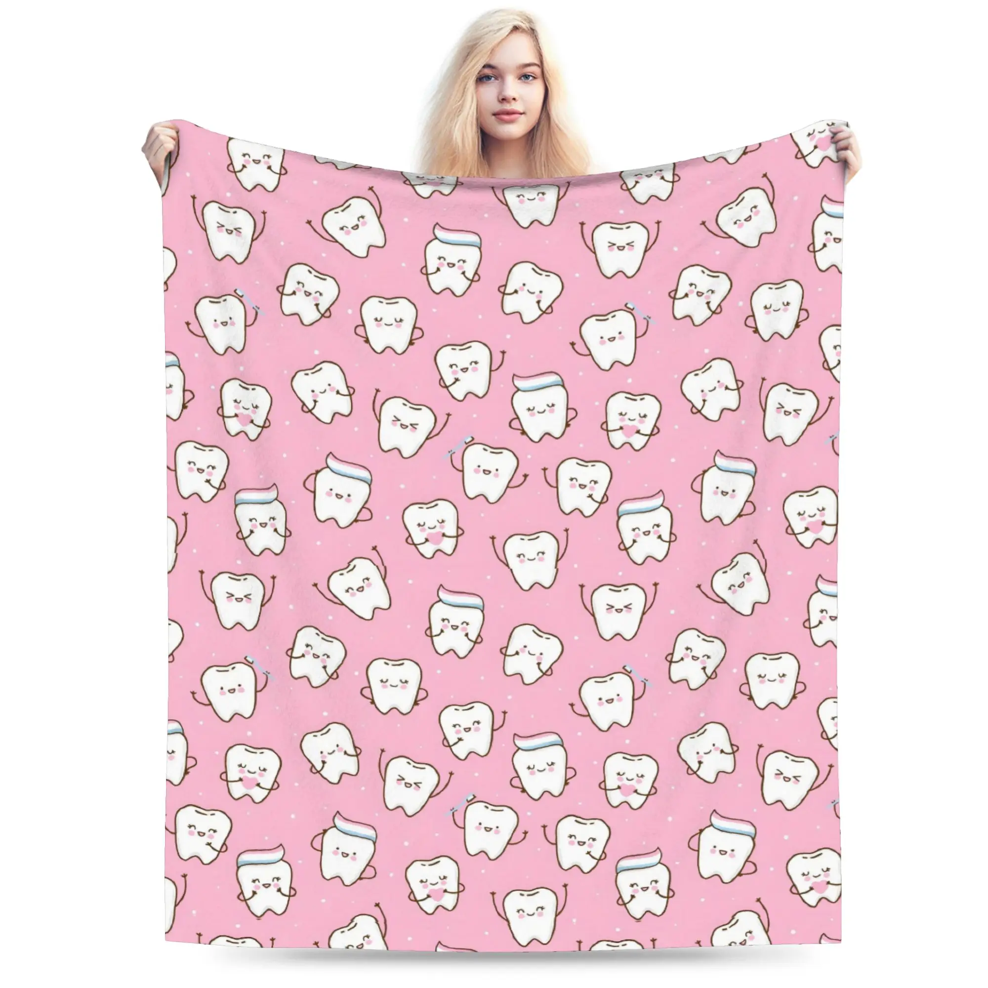 Custom Healthy Teeth Pattern Tooth Blankets Comfortable Soft Flannel Summer Care Dental Health Throw Blanket for Couch Home Bed