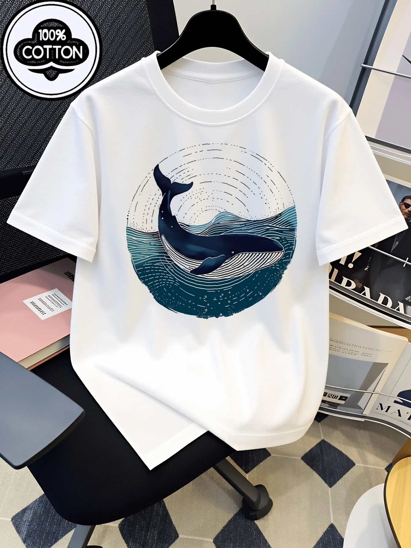Children's T-shirt Whale Ocean Wave Sun Burst Pattern Art Soft Top Comfortable Breathable Cute/Fun Pattern Parent Child Wear