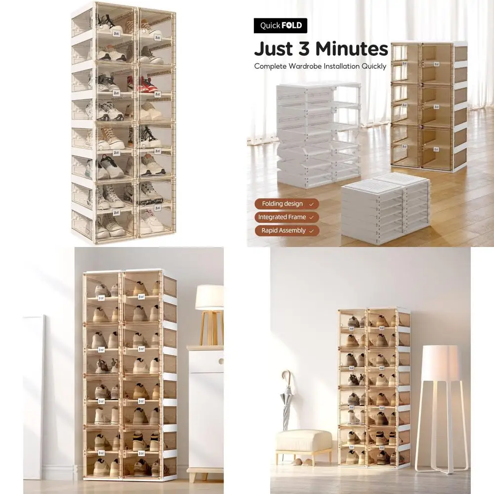 Sturdy Stackable Plastic Shoe Rack Organizer for Closet, Entryway, Living Room - Large Sneaker Storage Box