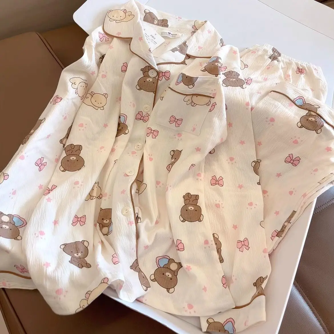 

kawaii Rilakkuma Pajamas Spring Autumn Thin Cotton Long Sleeved Pants Cute Student Cartoon Cute Home Clothes Girl's Gifts Toys