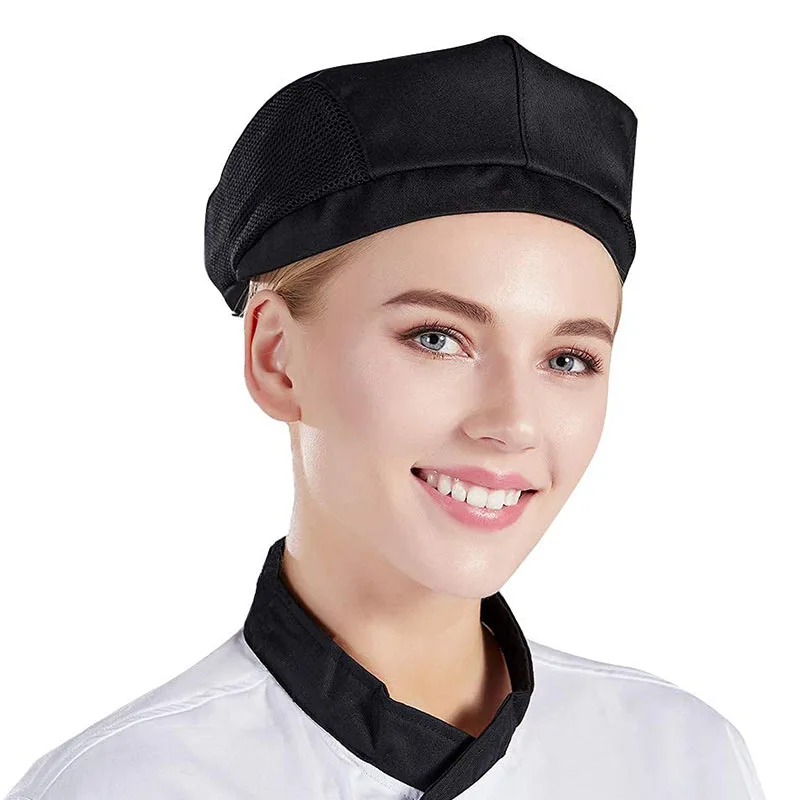 Breathable Chef Caps Cafe Bar Waiter Beret Restaurant Hotel Workwear Kitchen Cook Baking Cap Men Women Work Hats 56-58cm