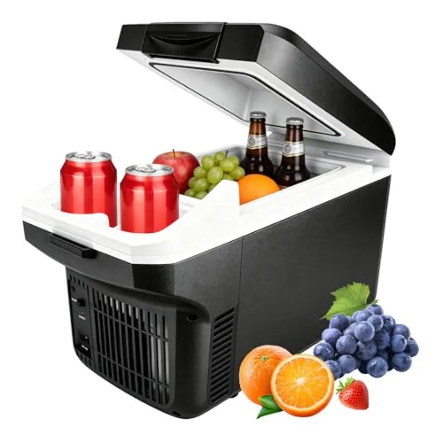 

Electric Cooler with Type-C, 8 Liter/11 Cans Mini Fridge with Belt, 9V Type-C Thermoelectric Dual-use Car Refrigerator, Car Fri