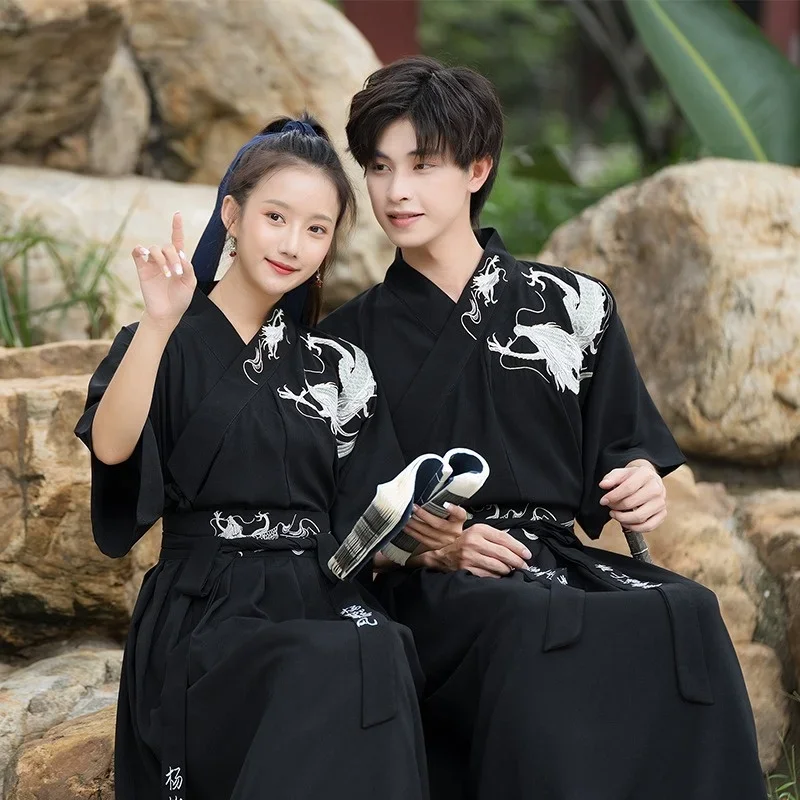 새로운 일본 기모노 드래곤 자수 사무라이 의상 전통 Hanfu 짧은 드레스 여성 남성 유카타 아시아 코스프레 옷