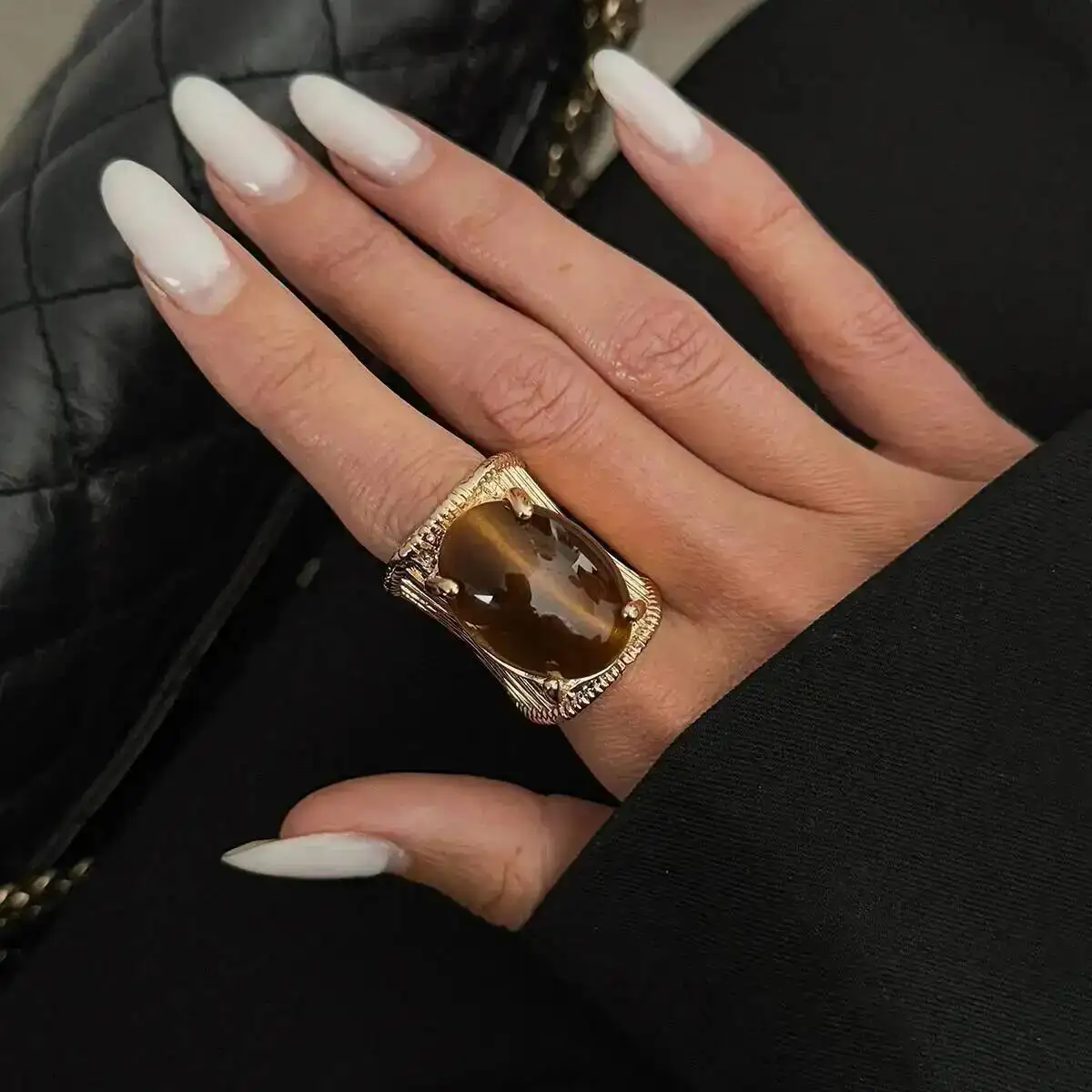 KunJoe Vintage Acrylic Chunky Open Rings for Women Punk Geometric Adjustable Metal Stripe Wide Surface Knuckle Ring Jewelry Gift