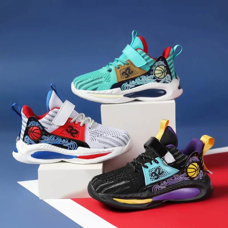 

Young Kids Low Cut Ball Sneakers Mesh Breathable Upper Shock Absorb Rubber Sole For Boys Girls Sports Class