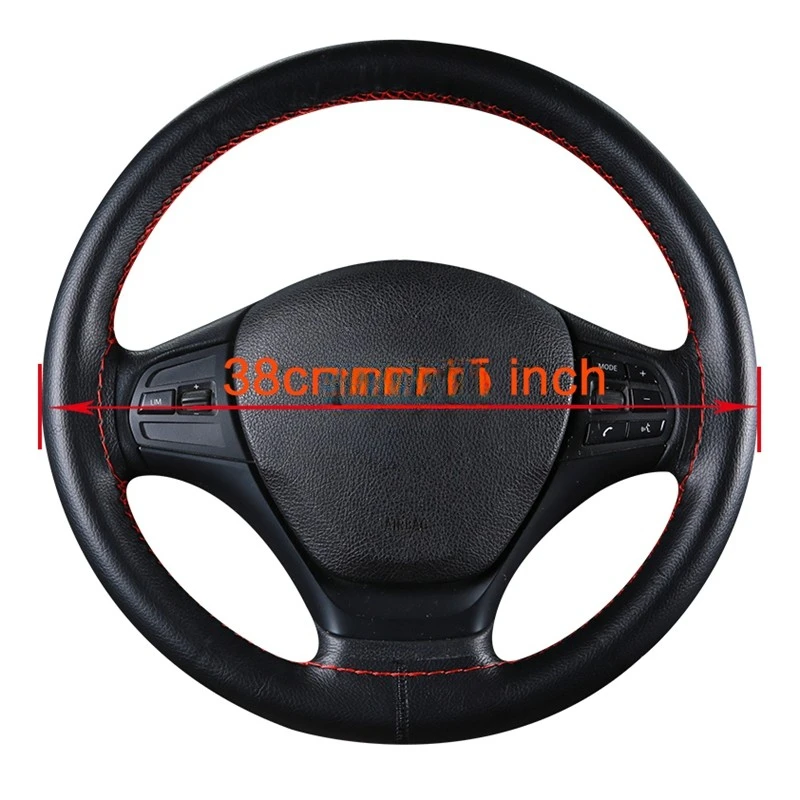 Universal Steering Wheel Cover - Black & Red Trim PU Leather Water Resistant