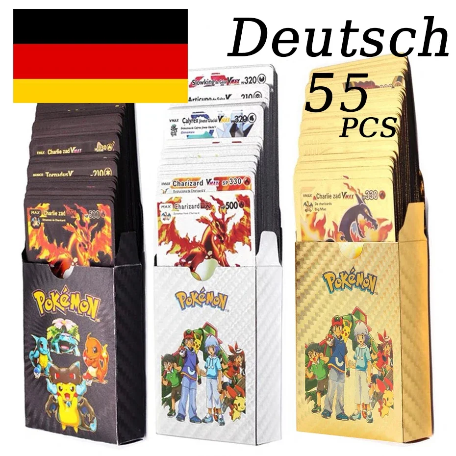 Neueste pokemon vmax v gx ex glänzend gold metall karte pv deutsche version spiel tag team kampf bestellung serie kind weihnachts geschenk