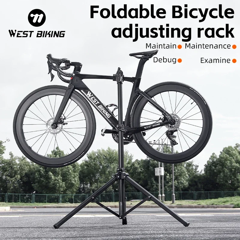 WEST BIKING Foldable Bike Repair Stand Tripod Indoor Bike Storage Rack Workstand Professional Adjustable Bike Maintenance Tools