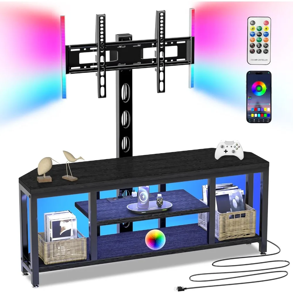 

Угловая подставка для телевизора со светодиодной подсветкой - универсальная подставка для телевизора с диагональю 32–65 дюймов, поворотная ТВ-консоль с регулируемой высотой, черная