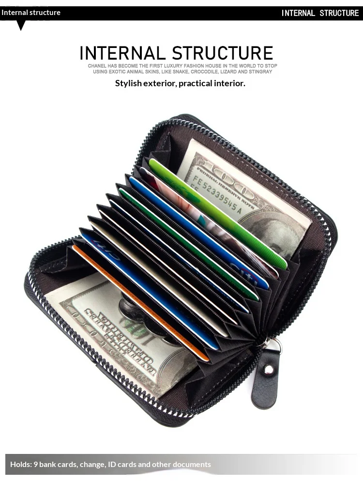 Homefish Vintage Slim Wallet Reißverschluss RFID-blockierend 11 Kartenfächer Retro-Stil Geschenk für Männer und Frauen – Detail 5
